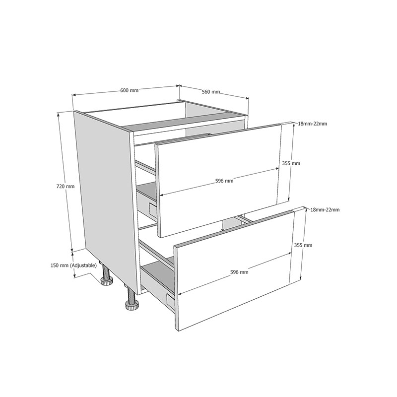 600mm 2 Drawer Base Unit Kelworth W