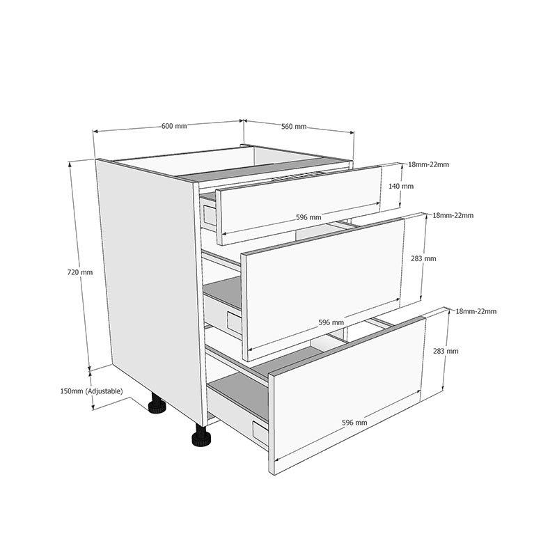 600mm 3 Drawer Base Unit Kelworth W