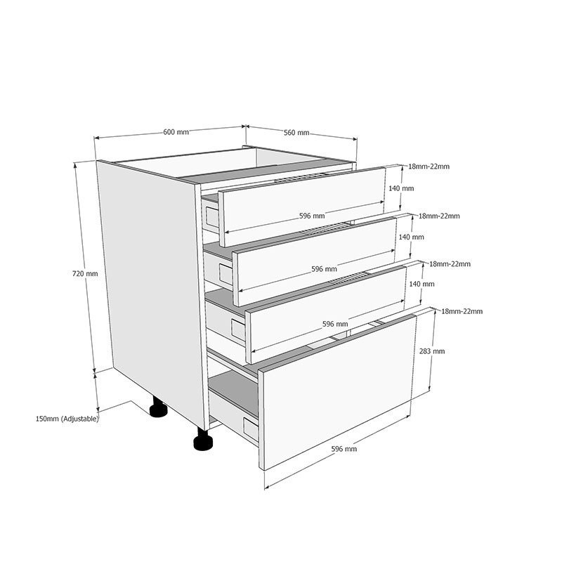 600mm 3+1 Pan Drawer Base Unit Kelworth W